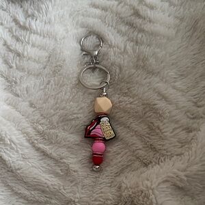 Pink Lip Charm Beaded Keychain - Unbranded